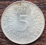 (A1095) MONEDA DIN ARGINT GERMANIA - 5 MARK 1974, LIT F, 11,2 GRAME,PURITATE 625, Europa