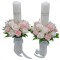 Set nunta, 2 lumanari personalizabile cu nume si data decorate cu flori din foita de sapun, 40 cm (Alb-roze)