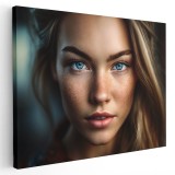 Tablou canvas portret femeie cu ochi albastri, maro, albastru 1128 Tablou canvas pe panza CU RAMA 80x120 cm