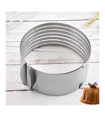 Inel metalic reglabil pentru blat de tort, prajituri, cu 6 spatii de feliere, inaltime 8.5 cm, argintiu foto