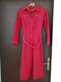 Rochie retro vintage Rubin, buline roșii albe, anii 1950, rochie midi cu curea
