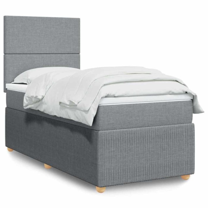 vidaXL Pat box spring cu saltea, gri deschis, 90x190 cm, textil 3291904