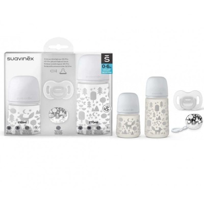 Set cadou biberon 150 ml + biberon 270 ml + suzetă + lănțișor suzetă fox, suavinex foto