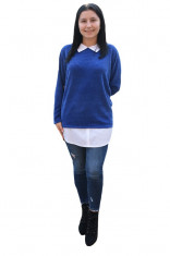 Bluza Ava casual-buusiness cu tricot din catifea ,nuanta de albastru foto