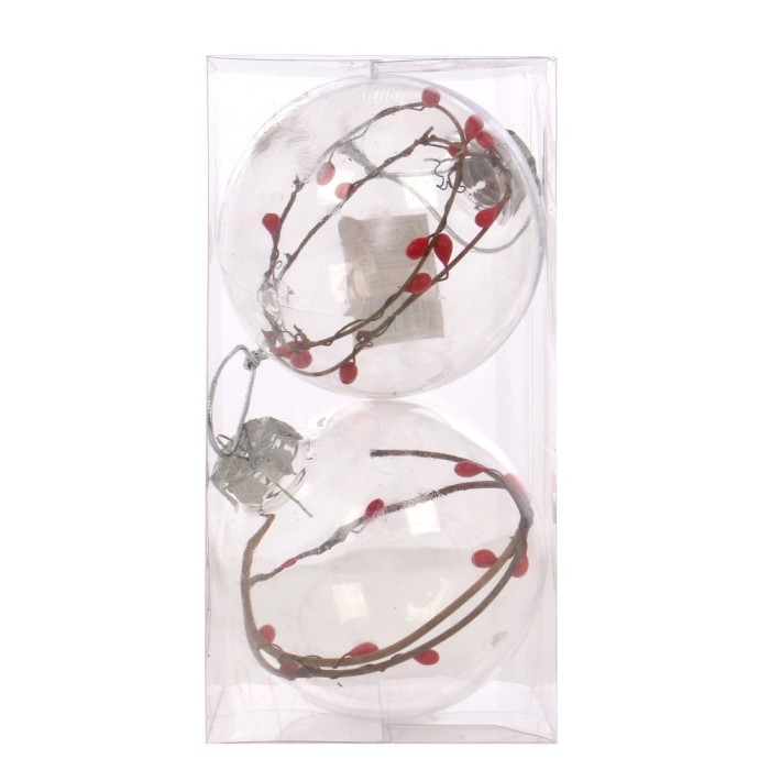 Globuri de Craciun, transparent, SY18CD-010, 10 cm, plastic, rotunde, set 2 bucati