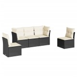 Set mobilier de gradina cu perne, 5 piese, negru, poliratan