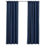 Cumpara ieftin Perdele opace aspect panza carlige, 2 buc, albastru, 140x225 cm