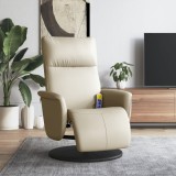 VidaXL Fotoliu masaj rabatabil suport picioare, crem, piele ecologică