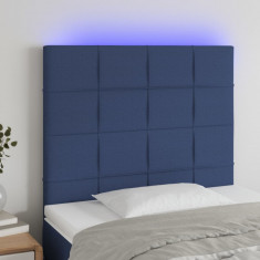 vidaXL Tăblie de pat cu LED, albastru, 100x5x118/128 cm, textil foto