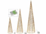 Set 3 brazi Craciun aurii cu leduri &Oslash; 20 cm x 80 H, &Oslash;16x60H, &Oslash;12x40H
