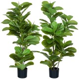 HOMCOM, Set de 2 plante artificiale Ficus Lyrata, arbori artificiali cu ghiveci inclus, &icirc;nălțime 110 cm, verde | Aosom Romania