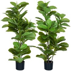 HOMCOM, Set de 2 plante artificiale Ficus Lyrata, arbori artificiali cu ghiveci inclus, &icirc;nălțime 110 cm, verde | Aosom Romania