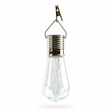 Lampa solara suspendabila tip bec cu clema 4 LED-uri alb cald - 4,7 x 11 cm, Garden Of Eden