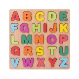 Cumpara ieftin Tabla pentru copii, invatare alfabet, puzzle Montessori, 26 litere, lemn, 20 x 20 cm, multicolor