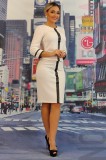 Compleu Dama Elegant Casual Bluza Fusta Midi Alb Negru L914 Elastic Imitatie Piele