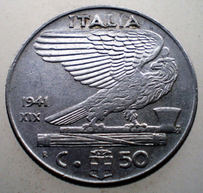 2.306 ITALIA WWII VITTORIO EMANUELE III 50 CENTESIMI 1941 R MAGNETICA