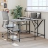 Birou vidaXL Gri Sonoma, 139x139x75 cm, Lemn Prelucrat, Forma L, Rafturi, Cadru Metalic, Birou Calculator