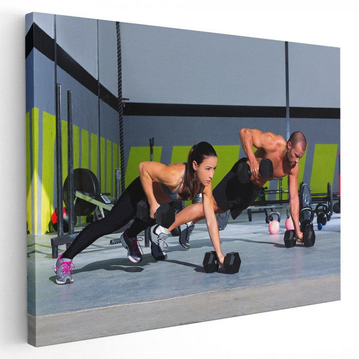 Tablou cuplu antrenament fitness Tablou canvas pe panza CU RAMA 70x100 cm
