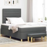 Pat cu Arcuri vidaXL, Bancă, Gri &Icirc;nchis, 120x200 cm, Topper Spumă, Cadru Lemn, Țesătură Mată, Confortabil și Durabil