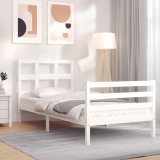 Cumpara ieftin Cadru de pat cu tăblie single, alb, lemn masiv