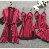 Cumpara ieftin Set Pijama de Dama 4 Piese din Satin Bordo