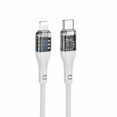Cablu Compatibil cu iPhone, type-C la Lightning, Hoco U115, PD 20W, Textil, Alb