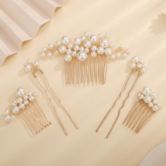 Set accesorii par si agrafe aurii cu perle, Matilde foto