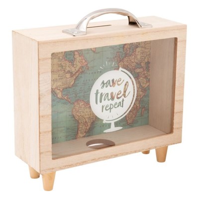 Pusculita, model Save Travel Repeat din lemn, 21 x 16 x 7 cm foto