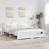 Cumpara ieftin Cadru de pat cu raft Alb 200 x 200 cm Lemn masiv de pin
