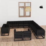 vidaXL Set mobilier grădină cu perne 13 piese negru lemn masiv de pin 3077018