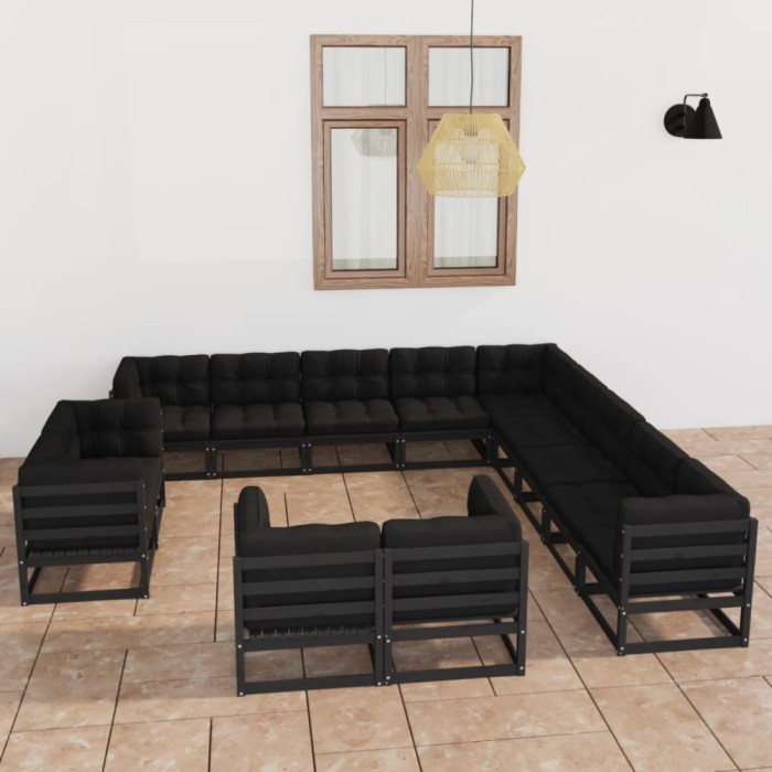 vidaXL Set mobilier grădină cu perne 13 piese negru lemn masiv de pin 3077018