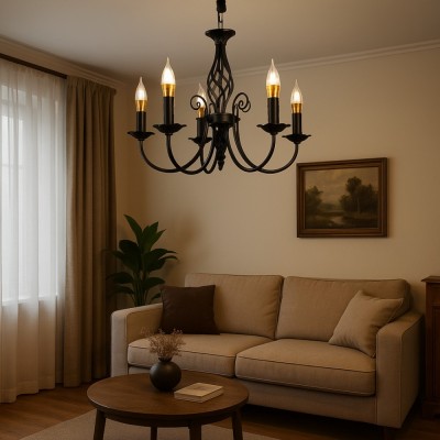 Candelabru Perla, 5xE14, Negru, Inaltime Reglabila foto