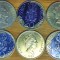 Noua Zeelanda - set 5+1 gratis monede demonetizate bancar cu vopsea albastra - 20 cents 1990 Pukaki - var mare ⌀28.58 mm