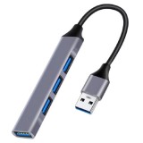 Cumpara ieftin Adaptor USB cu 4 iesiri, transfer rapid de date, USB 3.0 si 2.0, carcasa aluminiu, Plug Play, pentru laptop si PC