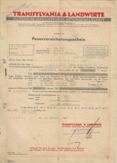 PM505N Transsylvania &amp; Landwirte Allgemeine Versicherungs AG Hermannstadt, asigurare contra incendiilor + 6 chitanțe, 1937-1947, Sibiu