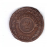 Moneda Paraguay 2 centesimos 1870, lovita, deformata, America Centrala si de Sud, Cupru (arama)