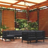 vidaXL Set mobilier grădină cu perne, 9 piese, negru, lemn masiv pin 3096771