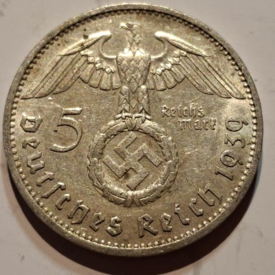 Germania Nazista 5 reichsmark 1939 F argint RaR foto