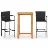 Set mobilier de bar de grădină, 3 piese, negru, vidaXL