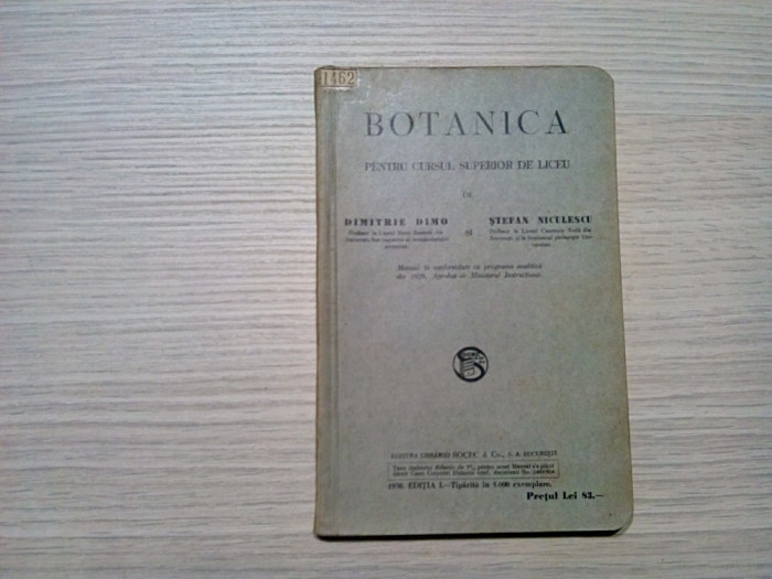 BOTANICA - Dimitrie Dimo, Stefan Niculescu -1930, 206 p. cu imagini in text
