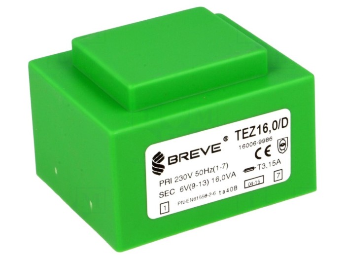 Transformator &icirc;ncapsulat 16VA 230V 6V PCB
