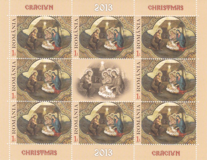 Romania 2013 Craciun Minicola MNH 8 timbre 1 vinieta LP 2005 d, MNH.