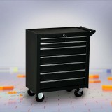 Statie de Lucru Mobila 7 Sertare NEGRU, Dulap cu Cheie, Roti Blocabile, Depozitare Echipament Tatuat, Cosmetice, Accesorii