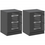 HOMCOM Noptiere, 2 Piese cu 3 Sertare, pentru dormitor si sufragerie Elegant si Modern, 40x36x56cm, Gri | Aosom Romania