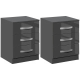 Noptiere Moderne HOMCOM Set 2 Piese cu 3 Sertare din PAL Gri 40x36x56cm pentru Spații Elegante | Aosom Romania