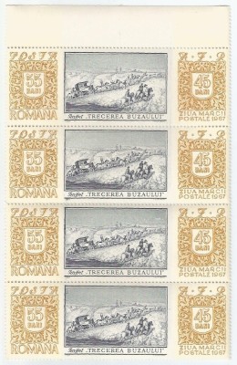 |Romania, LP 664/1967, Ziua marcii postale romanesti, straif de 4 timbre, MNH foto
