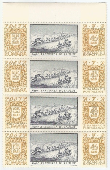 |Romania, LP 664/1967, Ziua marcii postale romanesti, straif de 4 timbre, MNH