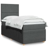 VidaXL Pat box spring cu saltea, gri &icirc;nchis, 100x200 cm, textil