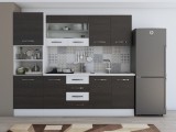 Bucatarie Laura 240, Soldat, Cu vitrina, Wenge/Alb, Blat termic alb