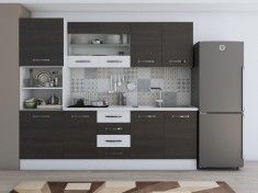 Bucatarie Laura 240, Soldat, Cu vitrina, Wenge/Alb, Blat termic alb